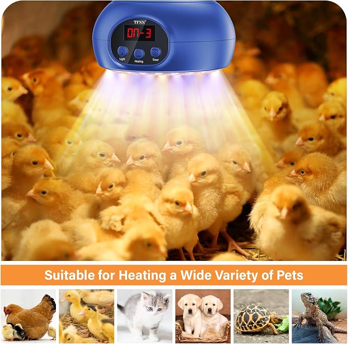 Chicken Coop Heater Lamps,200W-350W-500W Reptile Heating Lamp with UVA UVB Ligh 3-6-9-12H Timer,Protable Greenhouse Heater for Outdoor Chicken Coop Indoor Reptile Rabbits Dog Cats (Blue) TFNN