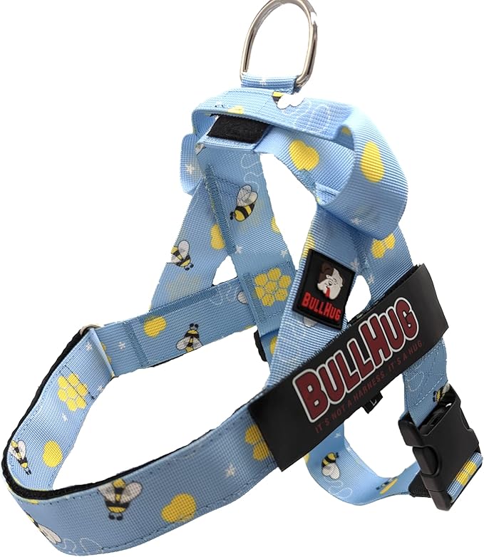 BULLHUG Harness – Made for Larger Chested Dogs Like English Bulldogs, French Bulldogs, Pugs & More. Stops Dogs from Pulling & Choking on Walks (Bumble BEE, Large) BULLHUG