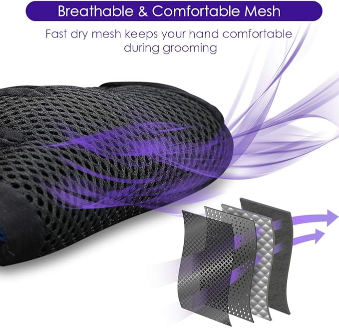 Upgrade Version Pet Grooming Glove - Gentle Deshedding Brush Glove - Efficient Pet Hair Remover Mitt - Enhanced Five Finger Design - Perfect for Dog & Cat with Long & Short Fur - 1 Pair (Purple) - PAWPICO