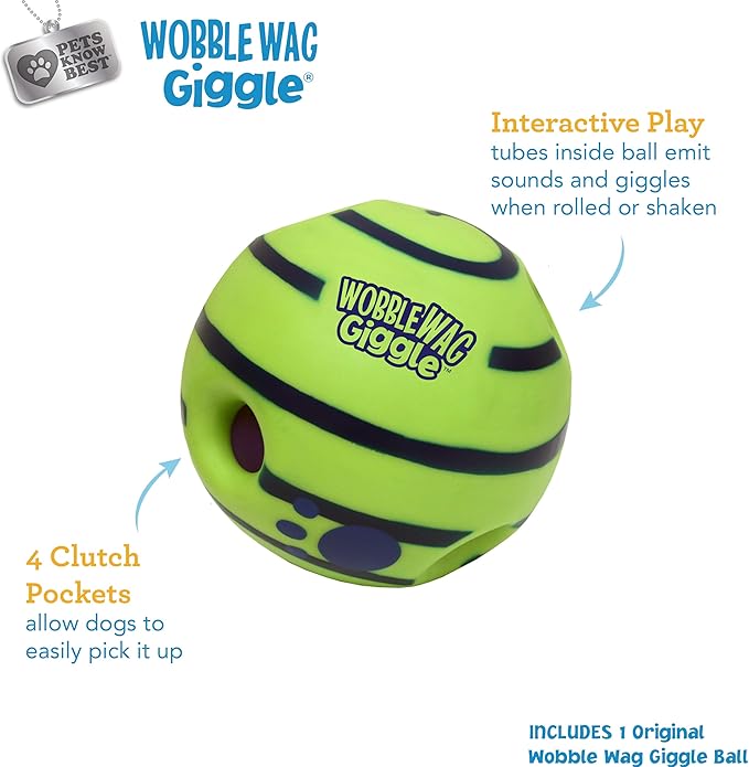 Wobble Wag Giggle Ball, Interactive Dog Toy, Fun Giggle Sounds When Rolled or Shaken, Pets Know Best, As Seen On TV - PAWPICO
