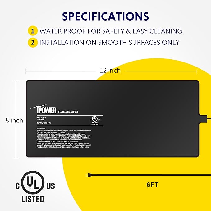 iPower 8 by 18-Inch 24W Reptile Heat Mat, LCD Digital Aquarium Thermometer, Under Tank Warmer Terrarium Heat Pad for Turtles Lizards Frogs and Other Small Animals, Multi Sizes iPower