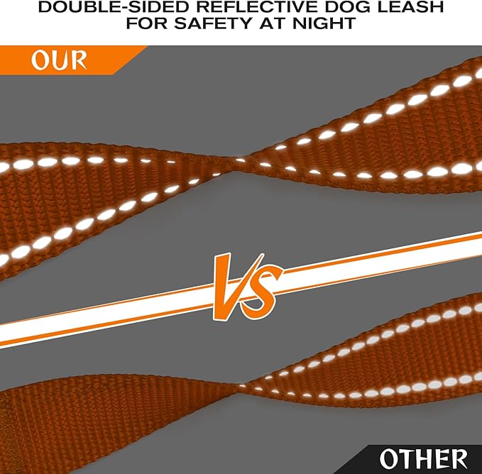 Joytale Dog Leash Heavy Duty for Large Dogs That Pull, Double Handle for Traffic Control, Double-Sided Reflective Leashes for Large Medium Dogs Night Safety, 5FT, Orange Joytale