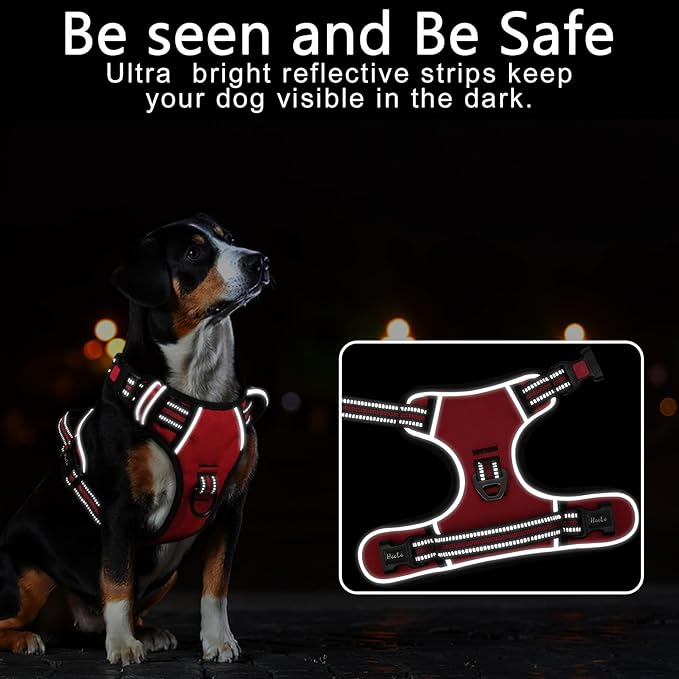 Timos Dog Harness Small Sized, No Pull Dog Harness with Neck Lockable Snap,No Choke Front Clip Dog Reflective Harness,Adjustable Metal Rings 3 Buckles,Easy Control Handle for Small Dogs Red XS Timos
