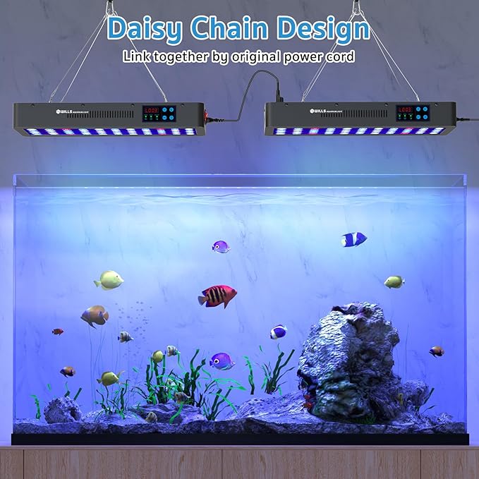 WILLS Aquarium Light, Remote Dimmable Full Spectrum Fish Tank Light with 3 Dimming Modes, 55 Premium SMD Chips, LED Touch Screen & Timer for Saltwater Freshwater Coral Reef Plant (23.6"*9.6"*5.1") WILLS