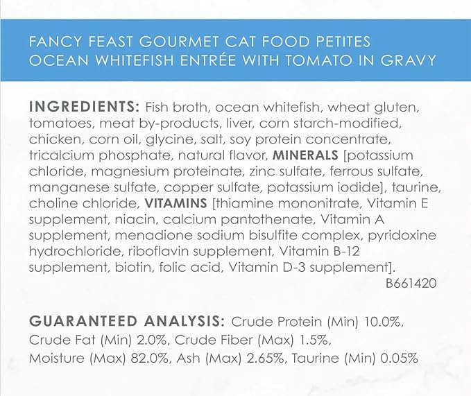 Fancy Feast Gourmet Grain-Free Meals Wet Cat Food Pate and Gravy Petites 10 Twin Pack Trays, 20 Servings (Ocean Whitefish in Gravy) - PAWPICO