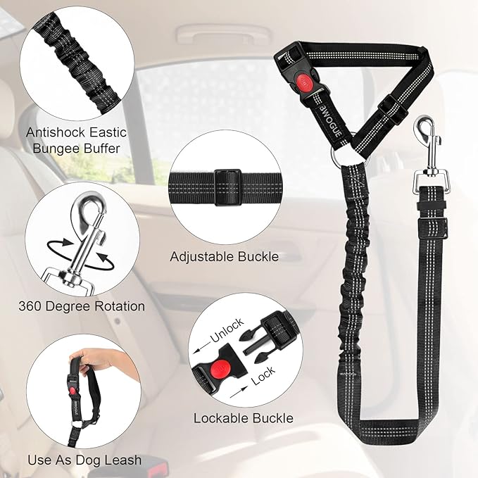 BWOGUE 2 Packs Dog Cat Safety Seat Belt Strap Car Headrest Restraint Adjustable Nylon Fabric Dog Restraints Vehicle Seatbelts Harness BWOGUEPetHome