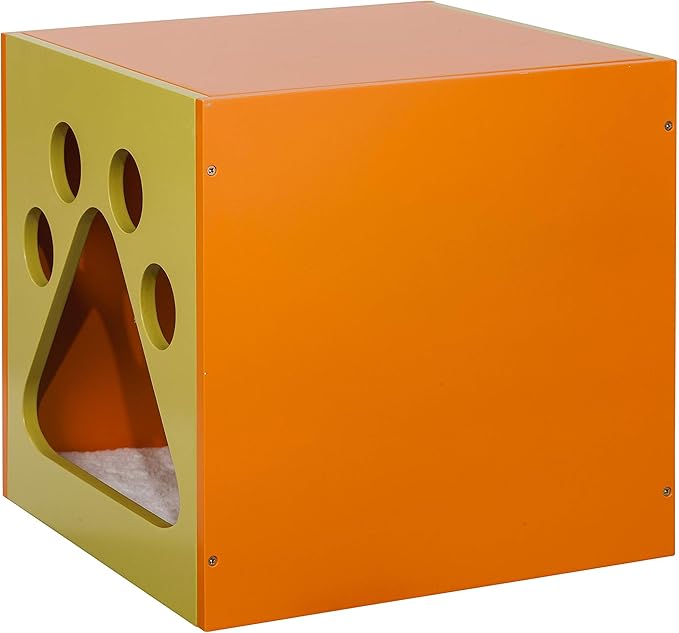 Elegant Home Fashions Cat Cuddle Box Pet House with Paw Design Orange and Yellow Finish (PET-985) - PAWPICO