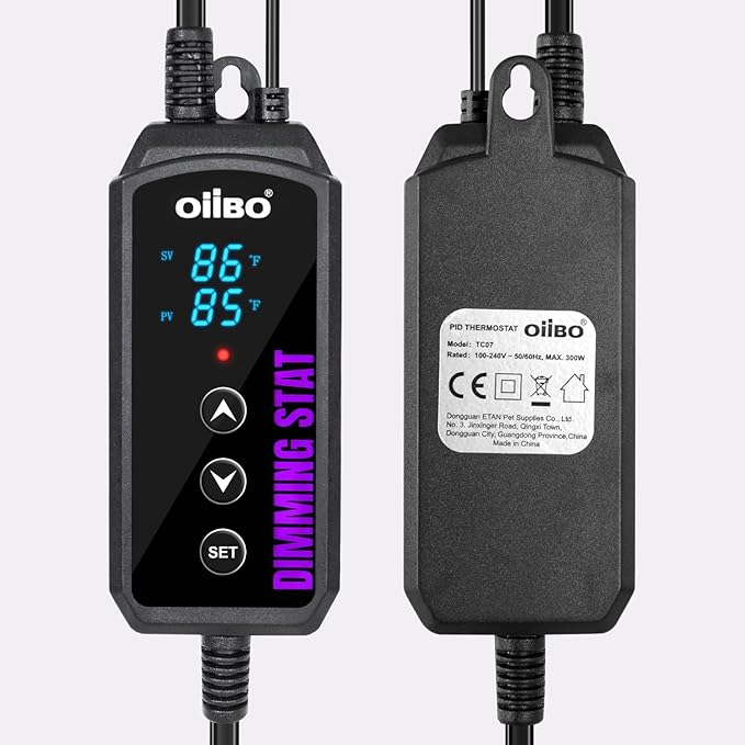 Oiibo Digital Heat Mat Thermostat, PID Reptile Heat Lamp Dimming Thermostat Heating Pad Temperature Controller for for Aquarium Reptiles and Seedling, Breeding, Hatching OIIBO