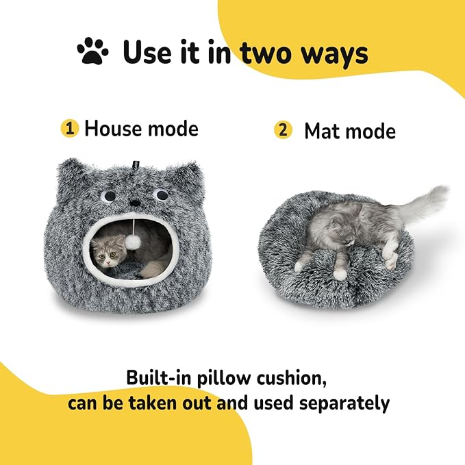 CATISM Cat Bed, Cat Beds for Indoor Cats, Cat Cave, Cat Cave for Indoor Cats, Cat Bed Cave, Large Cat Beds, Cozy Hooded Cat Bed with Soft Cushion, Removable Washable Cat Beds Keep Warm - PAWPICO