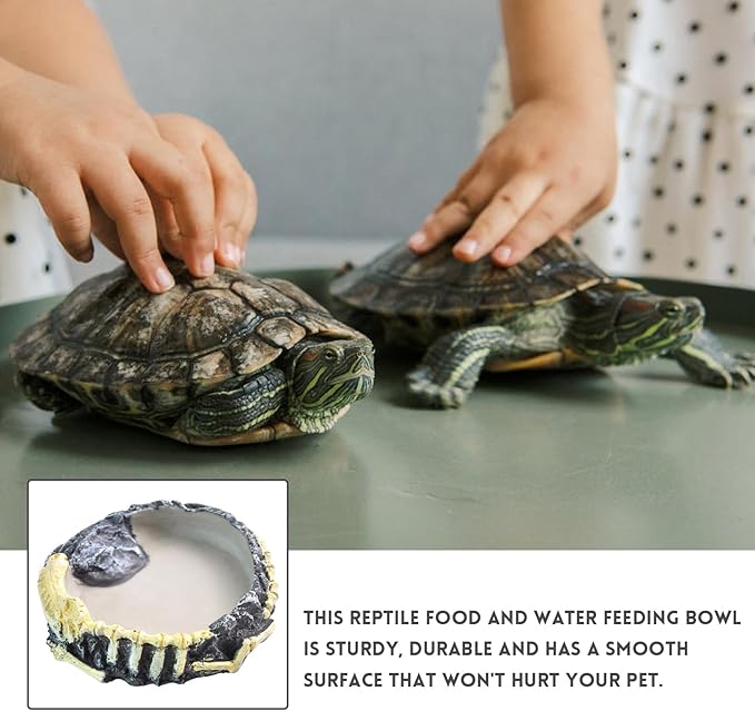 Reptile Food Water Bowl Resin Rock Reptile Feeding Dish Tortoise Feeder Food and Water Plate Amphibian Drinking Basin Reptile Habitat Tank Accessories for Turtle Lizard Leopard Gecko Chameleon MUYG
