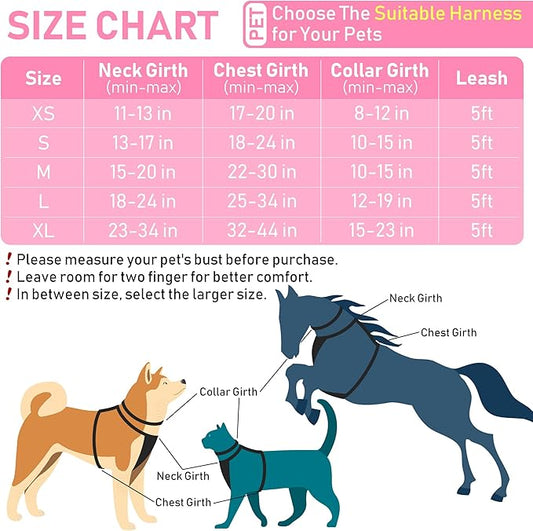 GAMUDA Dog Harness Collar and Leash Set, Dog Harness, No Chock No Pull Adjustable Vest Harnesses Plaid Reflective for Medium Dog, Cat, Small Horse, Small Bull and Pig (Pink, XL) GAMUDACollarsCollection