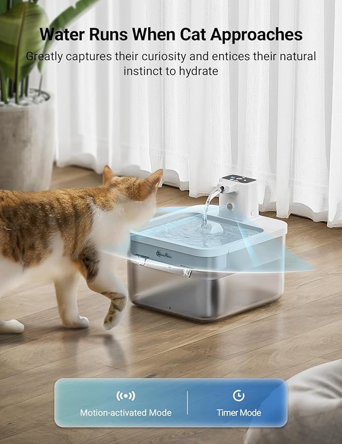 DownyPaws Battery Operated Cat Water Fountain, 84oz/2.5L Fursink Wireless Pet Water Fountain for Cats Inside, Automatic Dog Water Dispenser with Motion Sensor, Ultra Quiet Pump, BPA-Free, White - PAWPICO