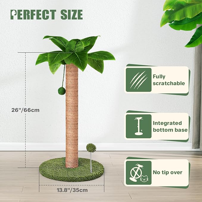 Dohump Cat Scratching Post, 26" Kitten Scratching Post with Premium Sisal Rope, Cute Cat Tree with Dangling and Spring Ball Toys for Indoor Small Cats - PAWPICO