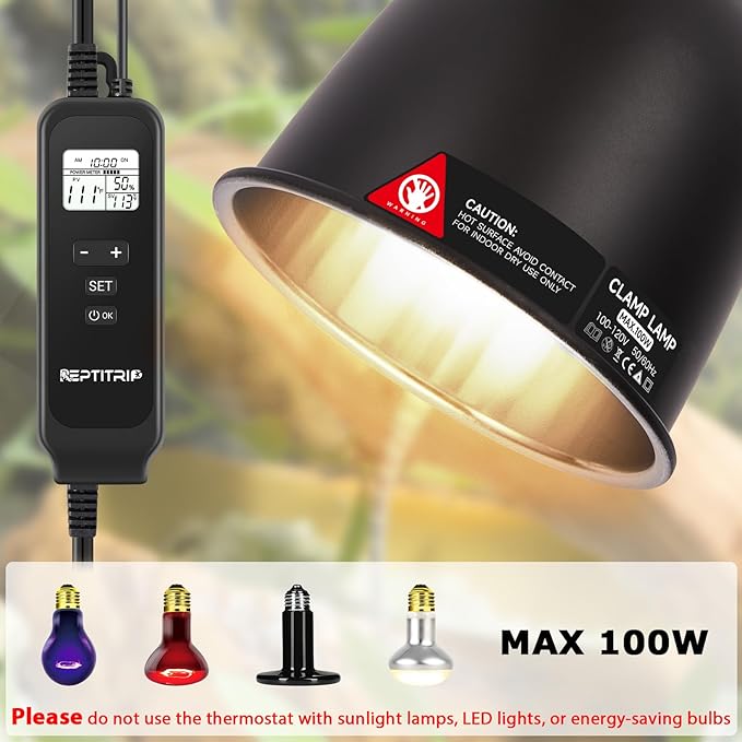 5.5-INCH Reptile Thermostat Light Fixture - Heat Lamp Temperature Controller (Max 100W) for Bearded Dragons, Snakes & Leopard Geckos, E26 REPTITRIP