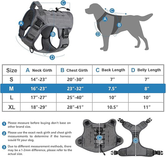 WINGOIN Grey Harness with Handle, Metal Buckles Tactical Dog Harness Vest for Large Medium Dogs No Pull Adjustable Reflective K9 Military Dog Vest Harnesses for Walking, Hiking, Training(M) WINGOIN