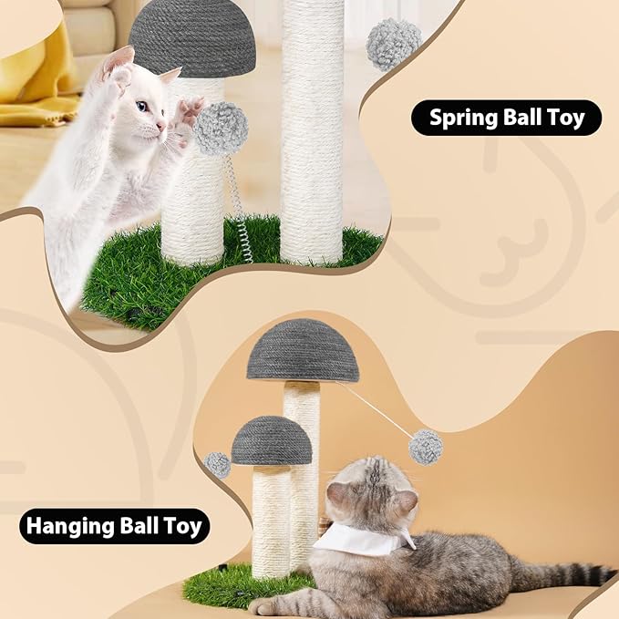 Odoland Cat Scratching Post Mushroom Natural Sisal Board Scratcher for Kitten Health and Good Behavior, Furniture Scratch Deterrent Accessories for Cats and Kitten Hrey - PAWPICO