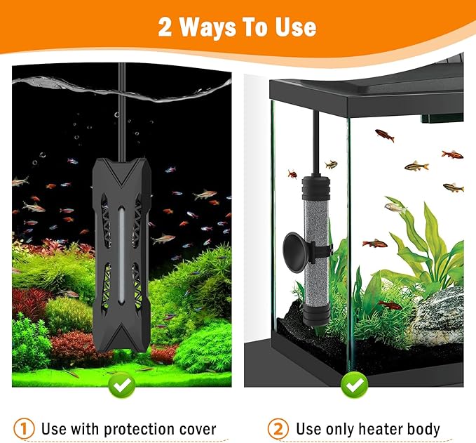 AQQA Small Aquarium Heater,Submersible Fish Tank Heater Adjustable Temperature,Mini Short Dual-use Fish Heater with LED Digital Display Thermostat,Saltwater Freshwater 50W AQQA