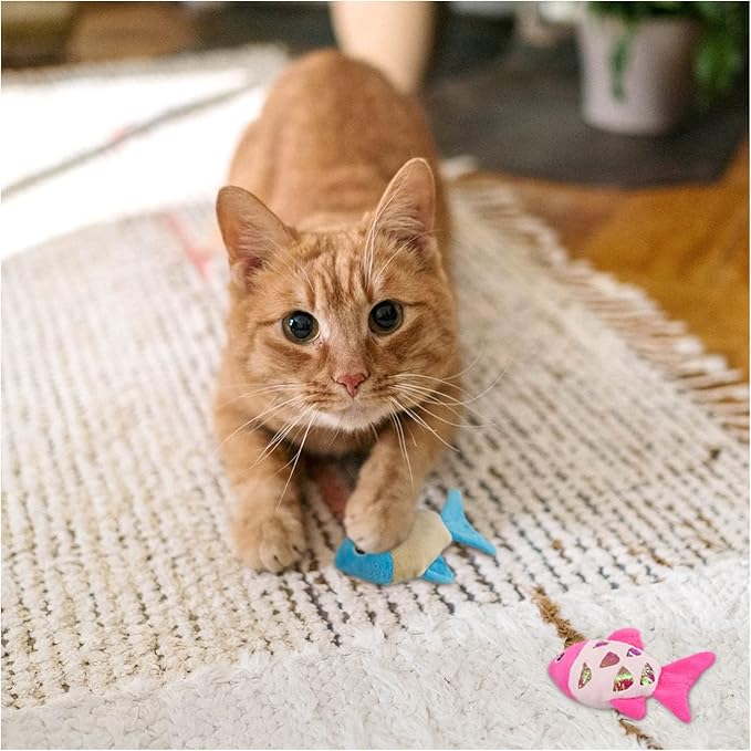 Andiker Cat Catnip Toys, 2pcs Small Cat Fish Toys with Crinkle Shine Ring Paper to Make Sound to Catch Your Cats Eyes and for Your Cats to Chew and Catch Interactive Cat Toys Indoor Cat (2PCS) - PAWPICO