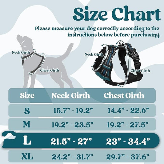 rabbitgoo Dog Harness for Large, No Pull Pet Harness with 3 Buckles, Adjustable Soft Padded Pooch Vest with Instant Control Handle, Easy Walking Reflective Pet Vest for Large Dogs, Blue Coral, L rabbitgoo