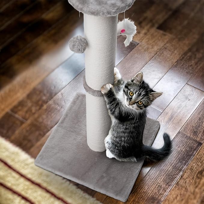 34 Inch Tall Cat Scratching Post for Multi Cat - Cat Scratching Post for Indoor Cats and Kitten with Velvet Large Diameter Scratching Post Top & 2 Hanging Ball Toy - PAWPICO