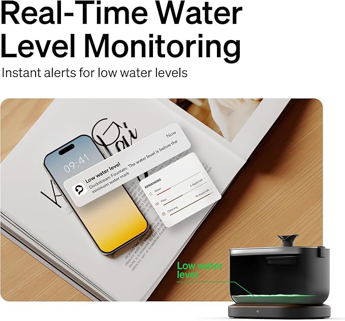 PETLIBRO App Monitoring Cat Water Fountain, 2.5L/84oz Dockstream Pet Water Fountains for Cats Indoor, Automatic Cat Water Dispenser for Drinking with 2.4G Wi-Fi, Smart Fountain, Stainless Steel Tray - PAWPICO