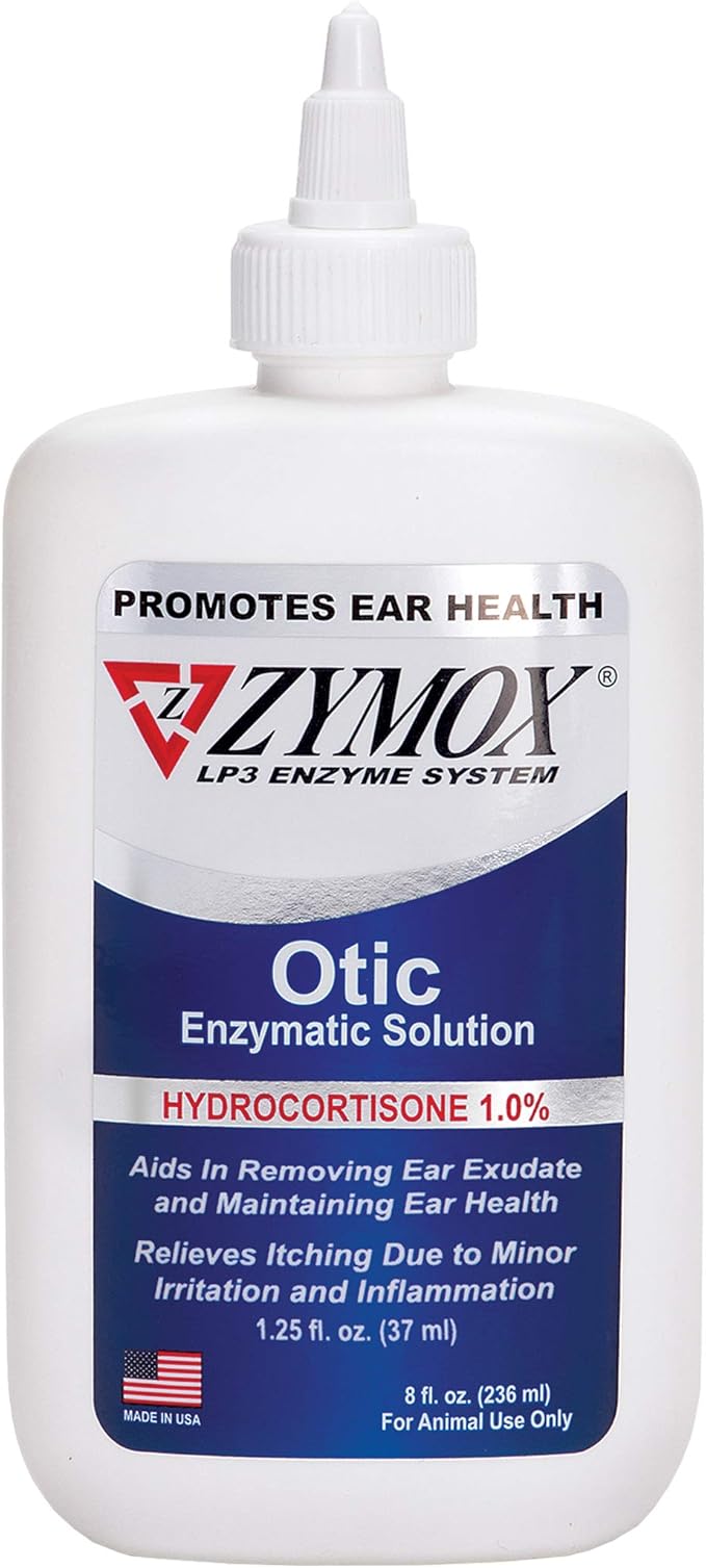 Zymox Otic Enzymatic Solution for Dogs and Cats to Soothe Ear Infections with 1% Hydrocortisone for Itch Relief, 8oz ZYMOX