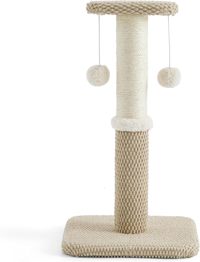 Lesure Small Cat Scratching Post - Premium Sisal Rope Highly Resistant Carpet Cute Scratching Posts for Indoor Kittens, Sturdy Small Cat Scratch Pole with Hanging Ball, Beige(22.5 inch) - PAWPICO