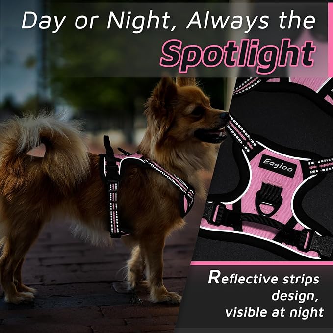 Eagloo Small Dog Harness No Pull, Service Vest with Reflective Strips and Control Handle, Adjustable and Comfortable for Easy Walking, No Choke Pet Harness with 2 Metal Rings, Pink, XS GoExplorewithEagloo