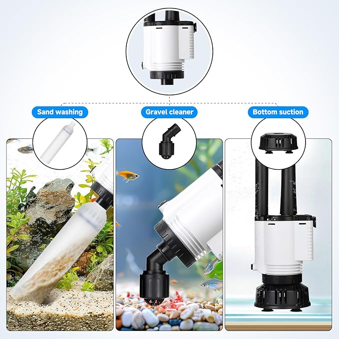 AQQA Fish Tank Cleaner,8-in-1 Electric Aquarium Gravel Vacuum,Clean Sewage+Wash Gravel Sand+Suction Stool+Filter+Water Changer+Water+Water Circulation+Dissolved Oxygen for Turtle Fish Tank 30W/480GPH AQQA