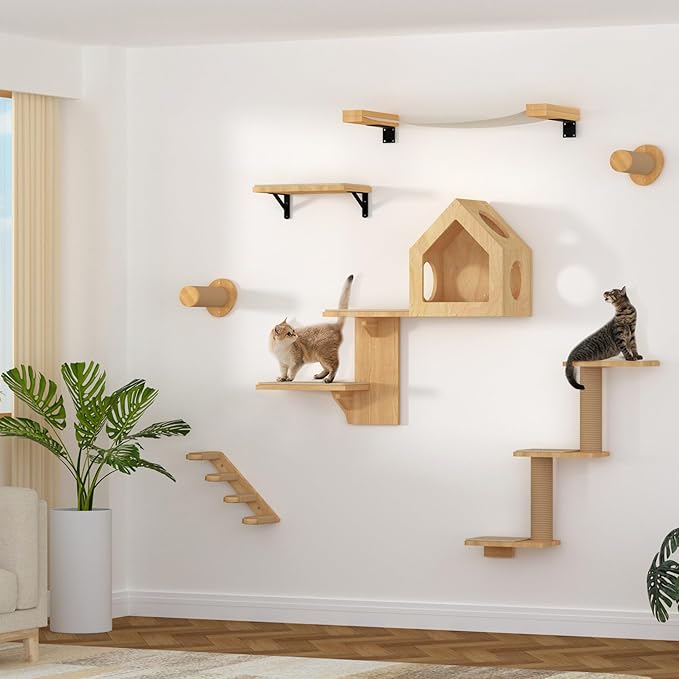 FUKUMARU Cat Wall Shelves, 3 in 1 Transformable Cat Scratching Post Wall Mounted, DIY Cat Wall Jungle and Cats Perch Platform Supplies, Suit for Cats Climb, Play, Nap, Scratch - PAWPICO