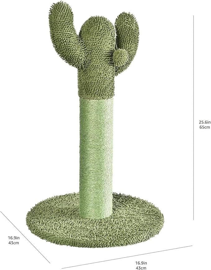 Amazon Basics Cactus Cat Scratching Post with Dangling Ball, 25.6 Inches, Green - PAWPICO