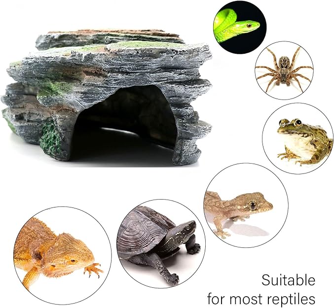 Reptile Resting Terrace Tortoise Climbing Platform Shale Scape Step Ledge, Reptile Cave Hideout Leopard Gecko Accessories Decorations, Great for Reptiles, Amphibians, Bearded Dragons, Lizard, Frogs relaqcc