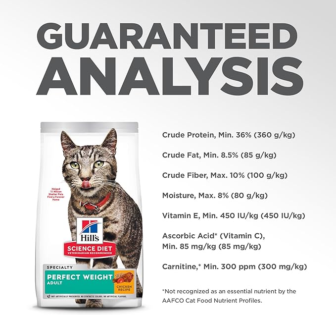 Hill's Science Diet Perfect Weight, Adult 1-6, Weight Management Support, Dry Cat Food, Chicken Recipe, 7 lb Bag - PAWPICO