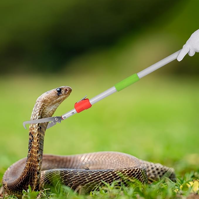 91 Inches Snake Grabber -Stainless Steel Snake Tongs Foldable with Lock Suitable for Catching Rattlesnakes and Coral Snakes Reptile KUNNKU