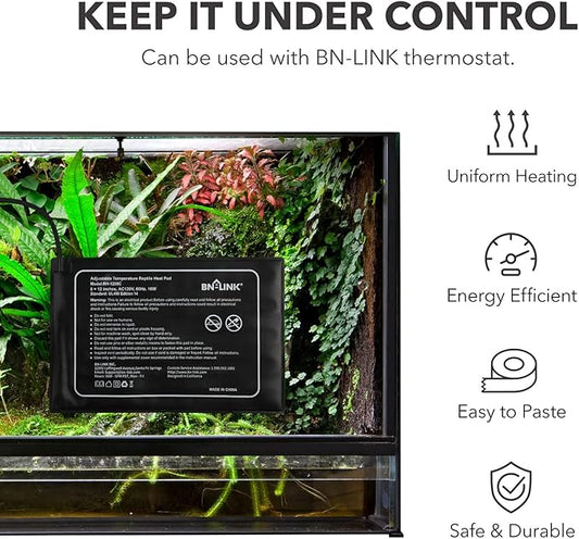 BN-LINK Reptile Heating Pad 8" X 12" with Adjust Knob, Adjustable Temperature Electric Indoor Under Tank Terrarium Heating Mat Waterproof for Turtles, Lizards, Frogs, and Other Reptiles BN-LINK