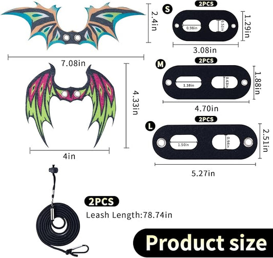2 Pack Bearded Dragon Lizard Harness Leash Set, Adjustable Reptile Lizard Leashes with Adorable Dinosaur Wing for Geckos, Chameleon, Lizard COMSUN