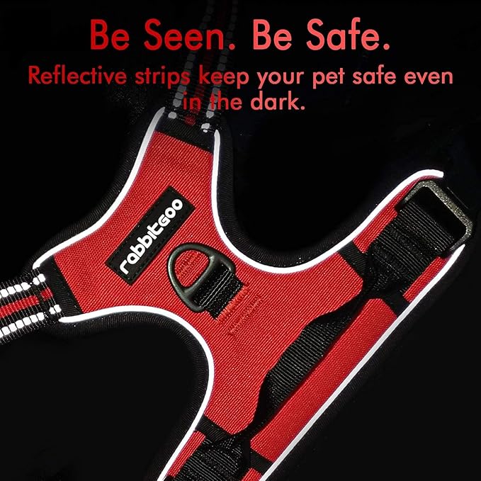 rabbitgoo Dog Harness, No-Pull Pet Harness with 2 Leash Clips, Adjustable Soft Padded Dog Vest, Reflective No-Choke Pet Oxford Vest with Easy Control Handle for Medium Dogs, Red, M - PAWPICO
