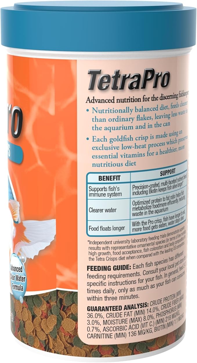 Tetra TetraPro Goldfish Crisps Fish Food, enhanced with biotin for optimal health, 3.03 oz Tetra
