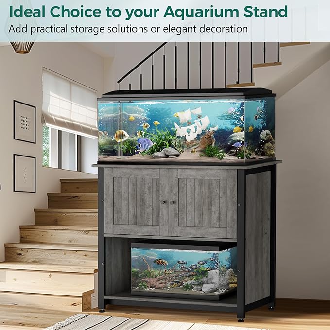Tatub 40-50 Gallon Fish Tank Stand with Cabinet, Metal Aquarium Stand for Accessories Storage, Reptile Tank Turtle Terrariums Table Bearable 1000LBS, Accommodates 2 Aquariums Tatub