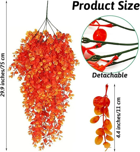 Hamiledyi Fake Reptile Plants 2 Pack Hanging Fake Plants, Plants for Reptiles with Suction Cup, Fake Amphibian Plants for Bearded Dragon Lizard Geckos Chameleon Tank (Orange) Hamiledyi