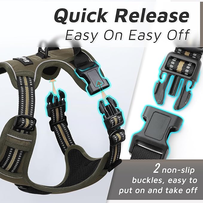 Eagloo Dog Harness Large Breed, No Pull Service Vest with Reflective Strips and Control Handle, Adjustable and Comfortable for Easy Walking, No Choke Pet Harness with 2 Metal Rings, Brown, XL GoExplorewithEagloo