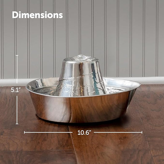 PetSafe Seaside Pet Water Fountain (60 oz/1.8L Water Capacity) Stainless Steel Cat Water Fountain, Helps Prevent Pet Acne, Scratch and Rust-Resistant Material - PAWPICO