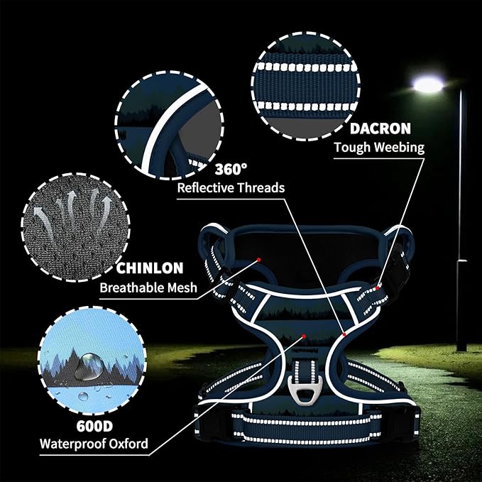 Timos Dog Harness for Lage Dogs No Pull,Front Clip Dog Walking Harness with Reflective Adjustable Soft Padded Vest and Easy Control Handle,No-Choke Pet Harness with 2 Metal Rings,Morning,L Timos