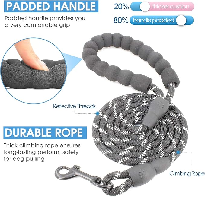 BAAPET 2/4/5/6 FT Dog Leash with Comfortable Padded Handle and Highly Reflective Threads for Small Medium and Large Dogs (5FT-1/3'', Black) BAAPET