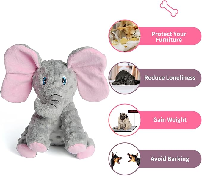 DODODOLA Dog Toys Puppy Toys Cute Squeaky Elephant Dog Toy with Crinkle Paper Stuffed Plush Animal Dog Toys to Keep Them Busy for Small Medium Large Dogs - PAWPICO