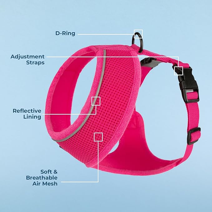 Voyager Aerolite No Pull Mesh Dog Harness with Lightweight, Soft, Breathable, Reflective Stitching, and Adjustable Straps for Walking, Running, Training, Heavy Duty and Durable - Fuchsia, M BestPetSuppliesLLC