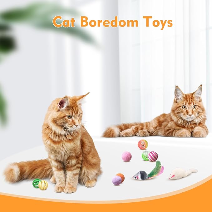 Cat Toys for Indoor Cats, 34 Packs Interactive Cat Toys for Kitten, Cat Toys Set with Colorful Cat Spring Toys, Cat Mouse Toy, Catnip Ropes, Colorful Balls and Bells, Sisal Ball - PAWPICO