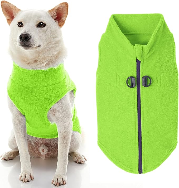 Gooby Zip Up Fleece Dog Sweater - Lime, X-Small - Warm Pullover Fleece Step-in Dog Jacket with Dual D Ring Leash - Winter Small Dog Sweater - Dog Clothes for Small Dogs Boy and Medium Dogs - PAWPICO