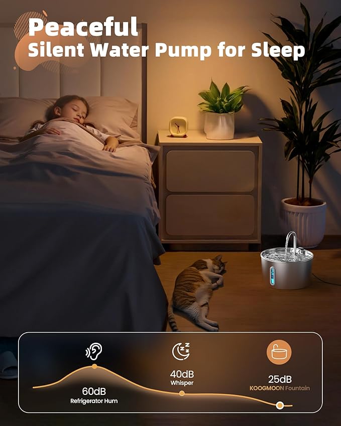 Cat Water Fountain Stainless Steel: Cat Fountain for Drinking - Automatic Pet Water Fountain for Cats Inside - 74oz/2.2L Dog Water Dispenser Cat Drinking Supplies Metal Kitty Spout Animal Waterer Bowl - PAWPICO