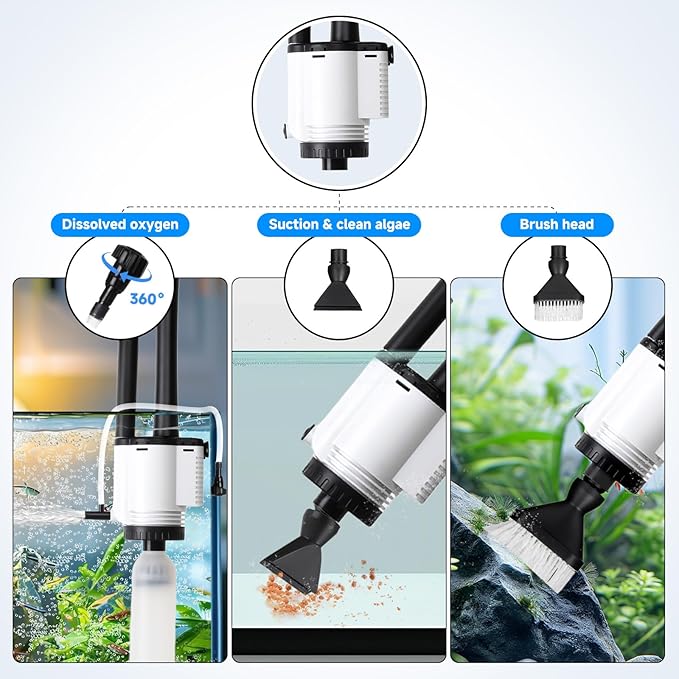 AQQA Fish Tank Cleaner,8-in-1 Electric Aquarium Gravel Vacuum,Clean Sewage+Wash Gravel Sand+Suction Stool+Filter+Water Changer+Water+Water Circulation+Dissolved Oxygen for Turtle Fish Tank 30W/480GPH AQQA